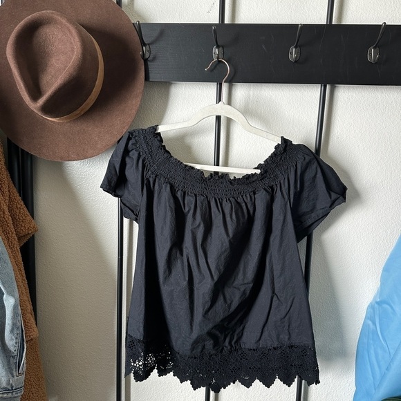 Who What Wear Tops - Who what wear black cotton lace time off shoulder boho summer blouse top shirt